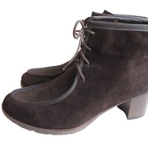 Jenny by Ara Suede Ankle Boots Chocolate Brown Lace-up Heels Womens 8B Apres Ski